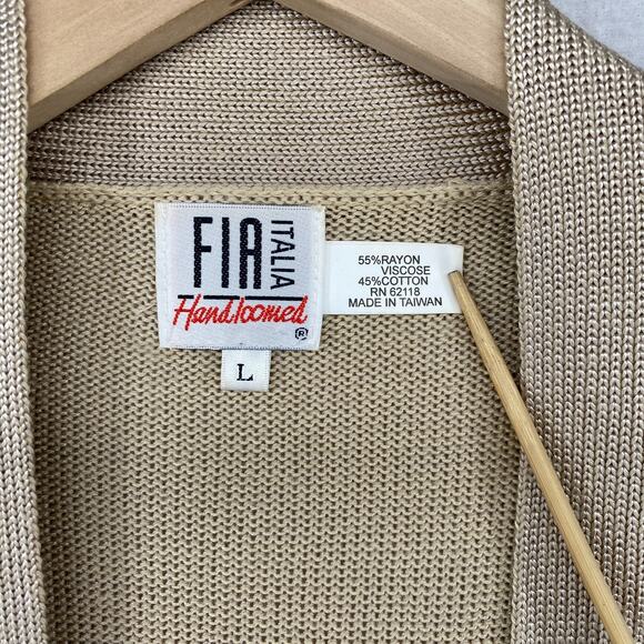 FIA ITALIA Sweater Womens L Hand Loomed Open Hem Tie Jumper Cardigan Beige Vtg - Picture 4 of 14